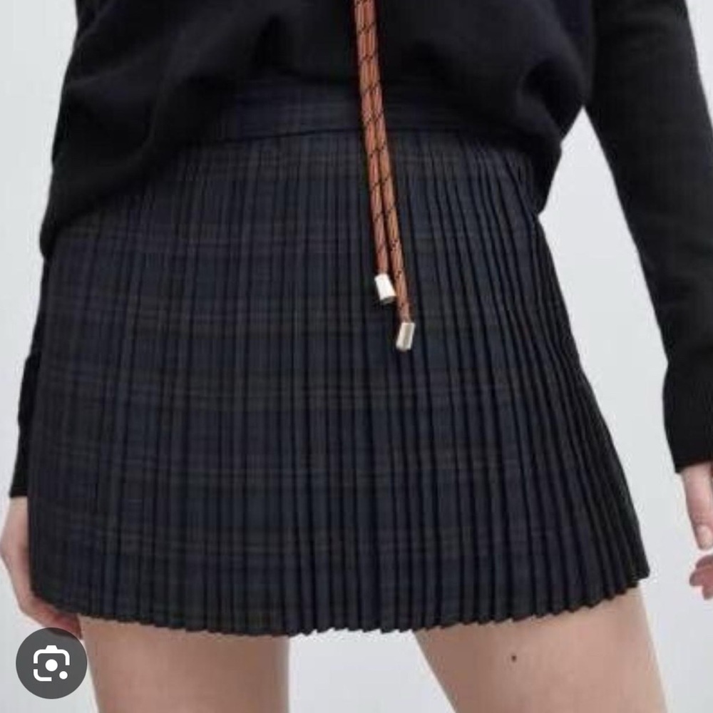 Zara L Green Christmas Plaid Pleated Mini Skort Skirt Shorts